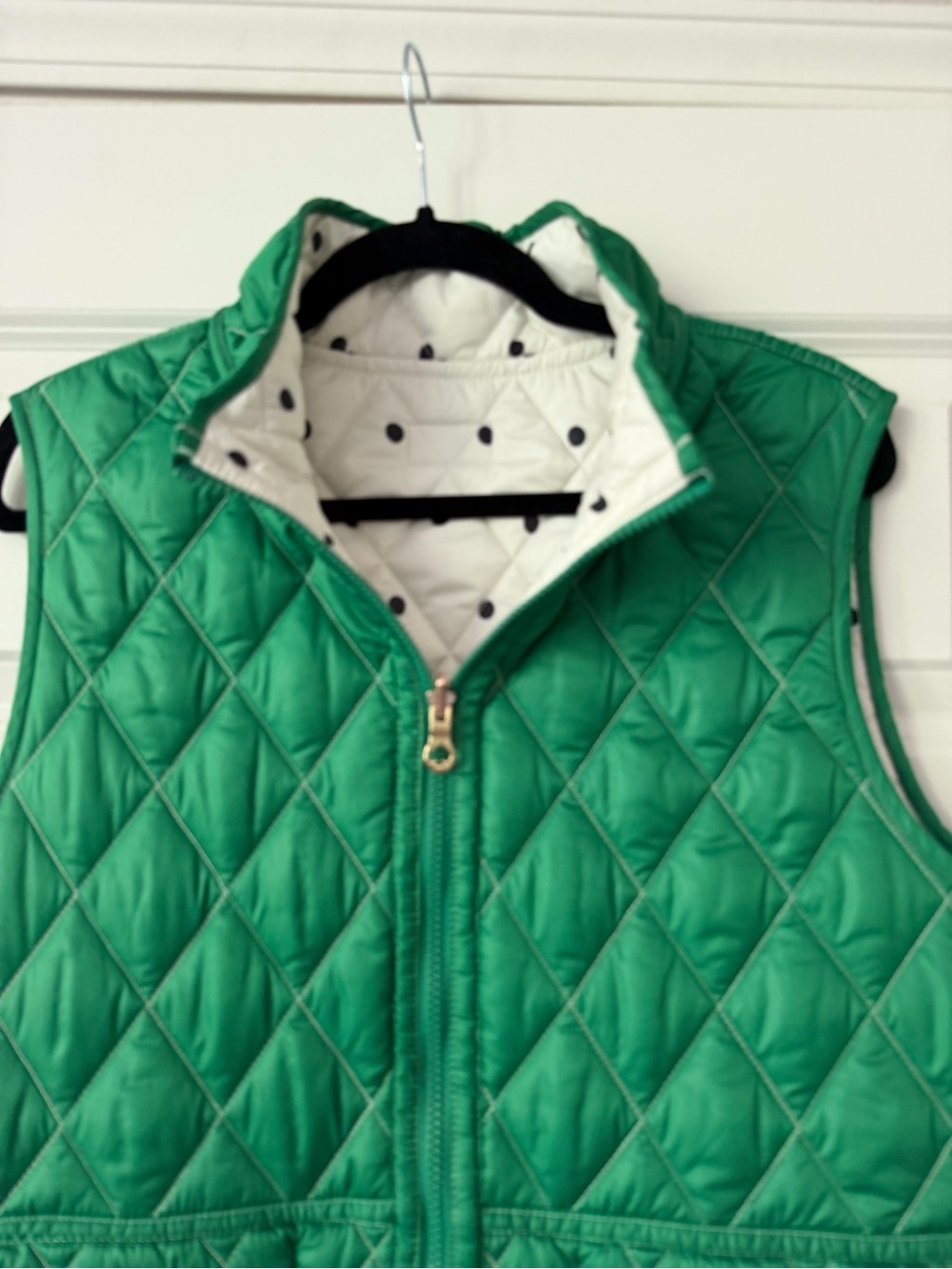 Kate Spade Reversible Quilted Vest Emerald/Green Bean/Cream Polka Dot Size XL - Picture 3 of 11